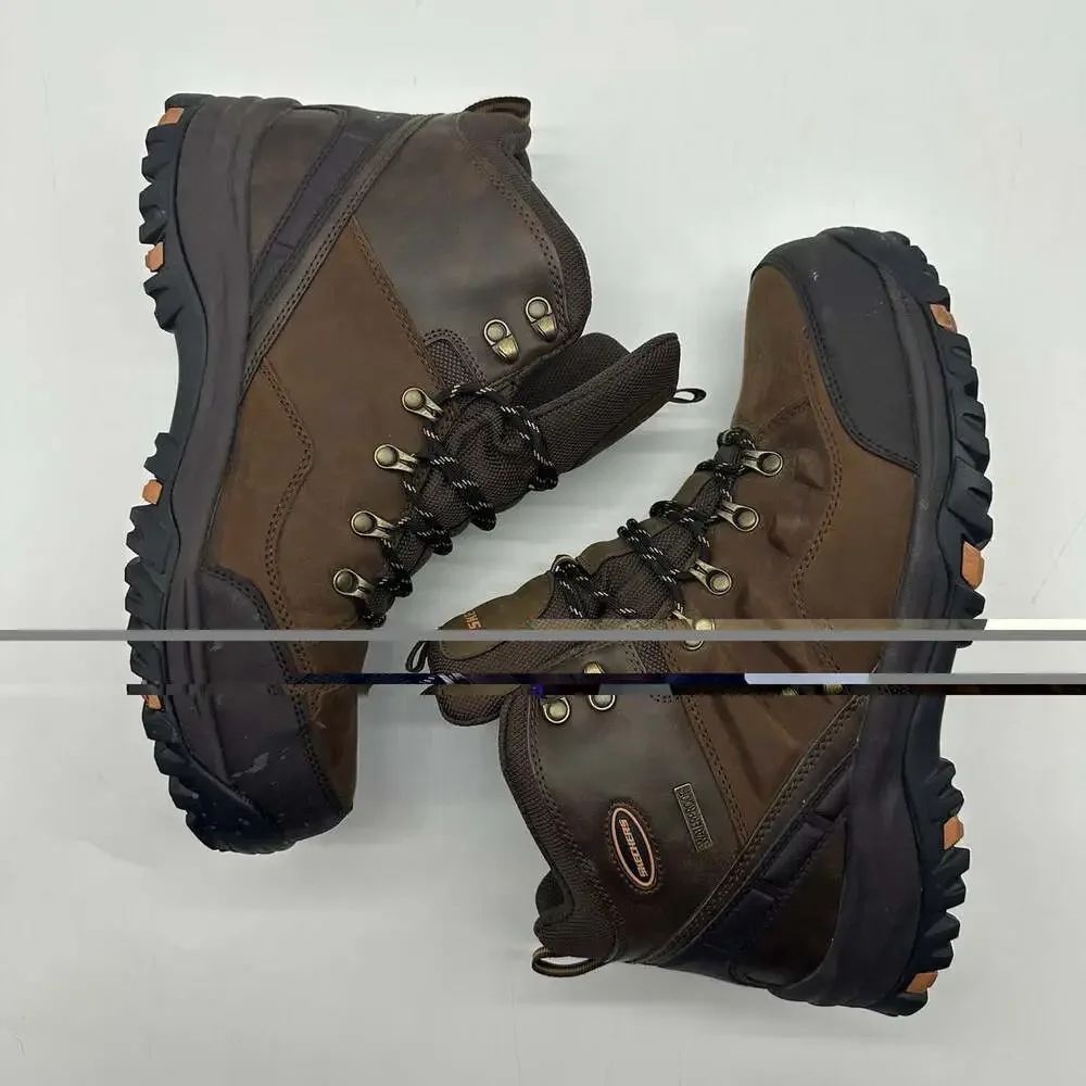 Skechers Traven Crazy Horse Brown Leather Waterproof Hiking Shoes Men's Size 12